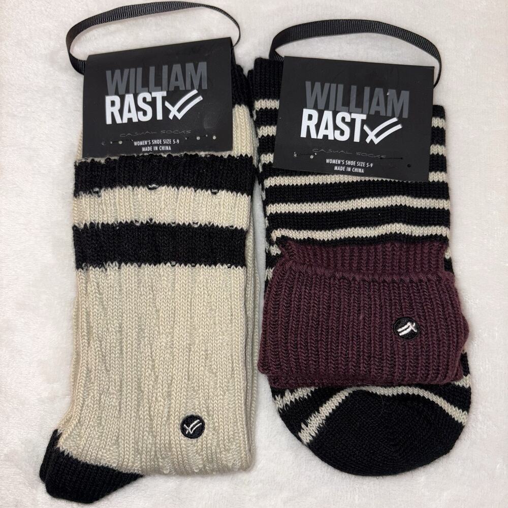 Women’s William RAST Soft Crew Knit Socks Shoe Size 5-9 LOT OF 2 Pairs NEW